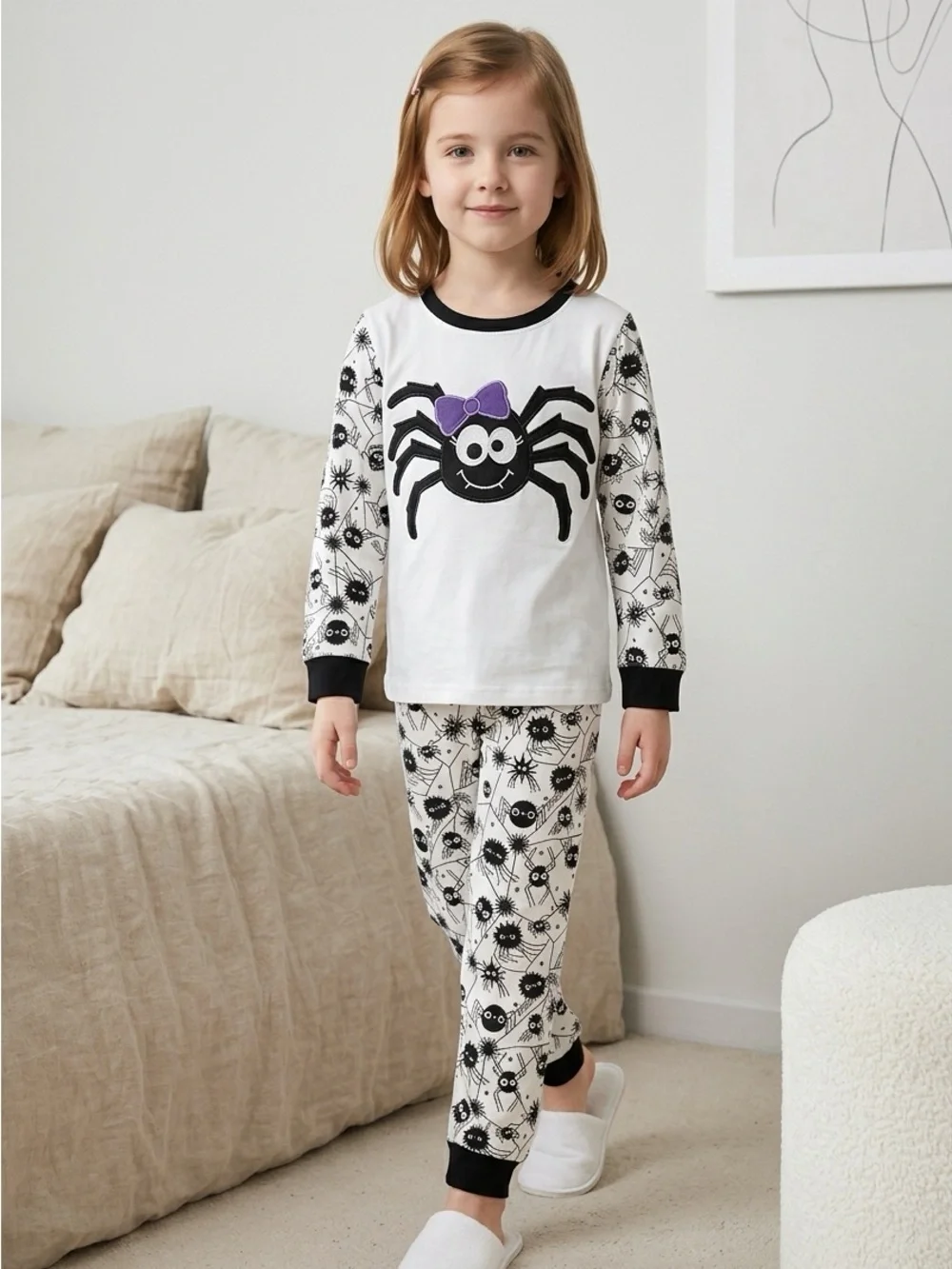 NWOT Toddler Girls Pajama Set Long Sleeve Top & Pants - Spider w/ Bow - Size 4T